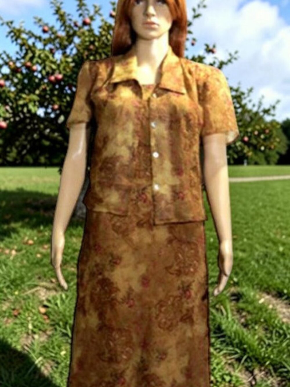 Tan Dress & Over Blouse Set